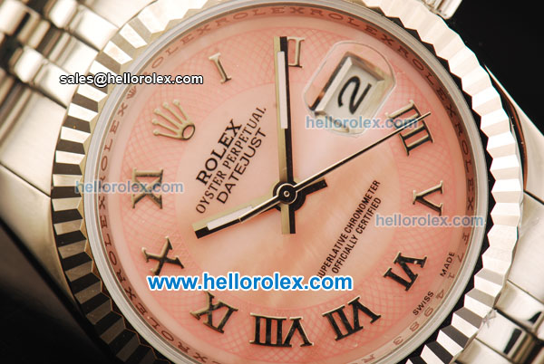 Rolex Datejust Oyster Perpetual Automatic Movement Full Steel with Pink Dial and Roman Numeral Markers - Click Image to Close